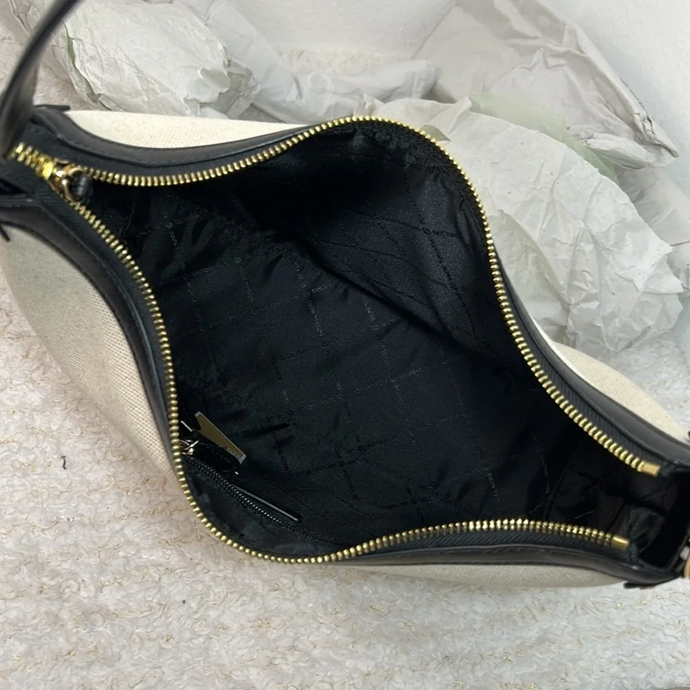 NEW $358 Michael Kors Maeve Large Hobo Bag‎ Cream Beige Black Canavas Leather